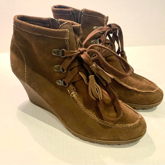 MIA Wedge Leather Suede Shoes Lace up Size 9.5 - Picture 2 of 8